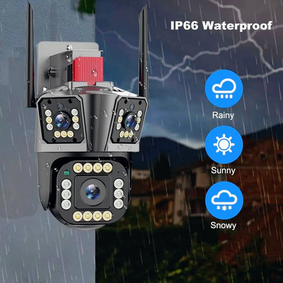 Telecamera Wi-Fi 3 obiettivi 4K Smart PTZ con allarme – Protezione IP66