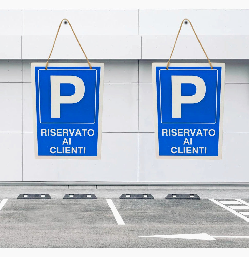 Cartello "Parcheggio Clienti" legno 20x30cm con corda - ambraled
