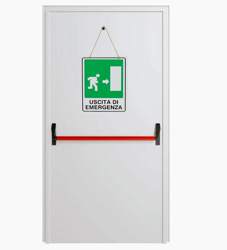 Cartello "Uscita Emergenza Destra" legno 20x30cm con corda - ambraled