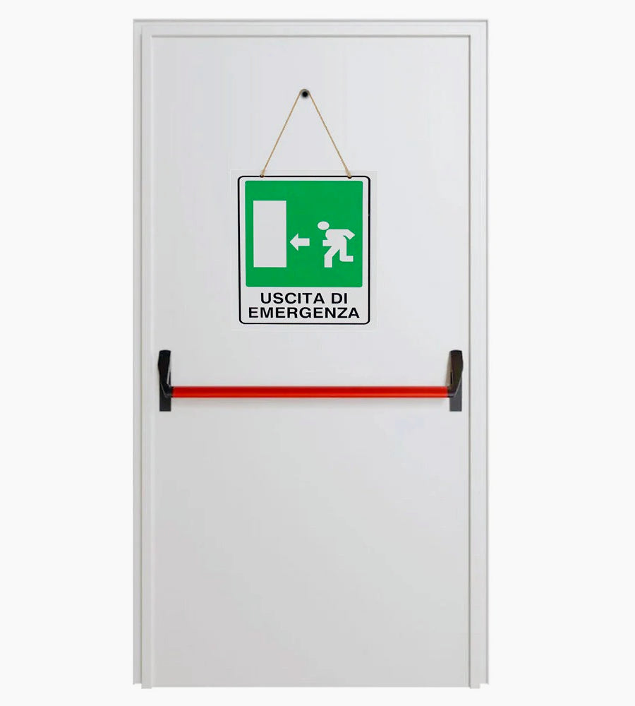 Cartello "Uscita Emergenza Sinistra" legno 20x30cm con corda - ambraled