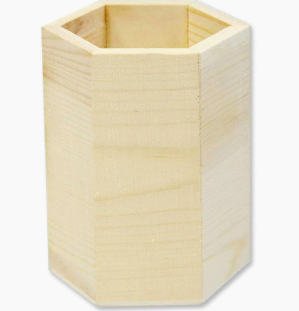 Portapenne esagonale in legno – Personalizzabile per decoupage - ambraled