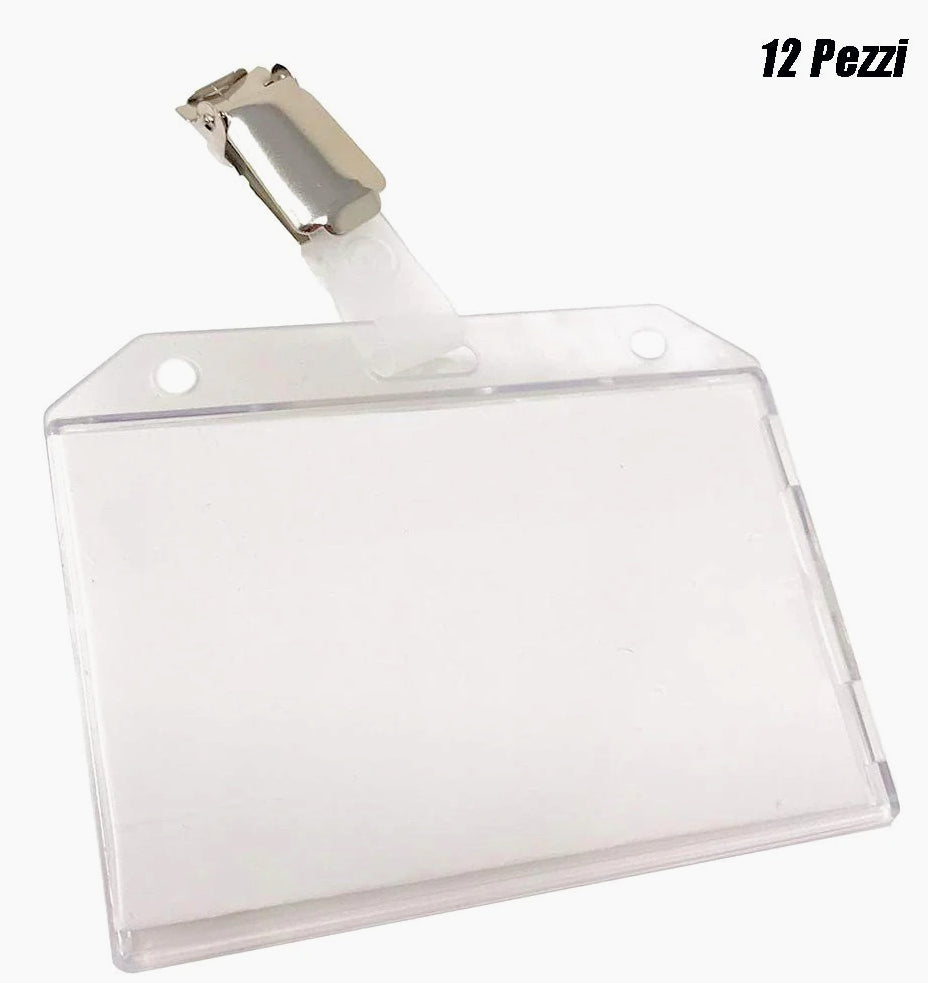 Porta badge in plastica trasparente da 12 pezzi con clip per cartellini - ambraled