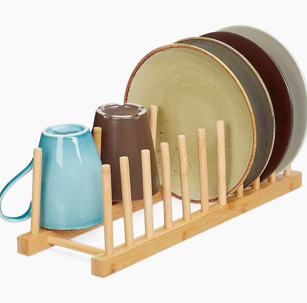 Set 2 portapiatti in legno per piatti e bicchieri, 6 posti, scolapiatti - ambraled