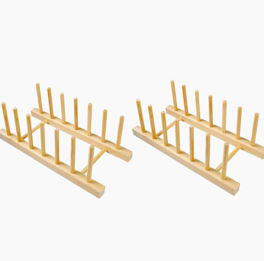 Set 2 portapiatti in legno per piatti e bicchieri, 6 posti, scolapiatti - ambraled