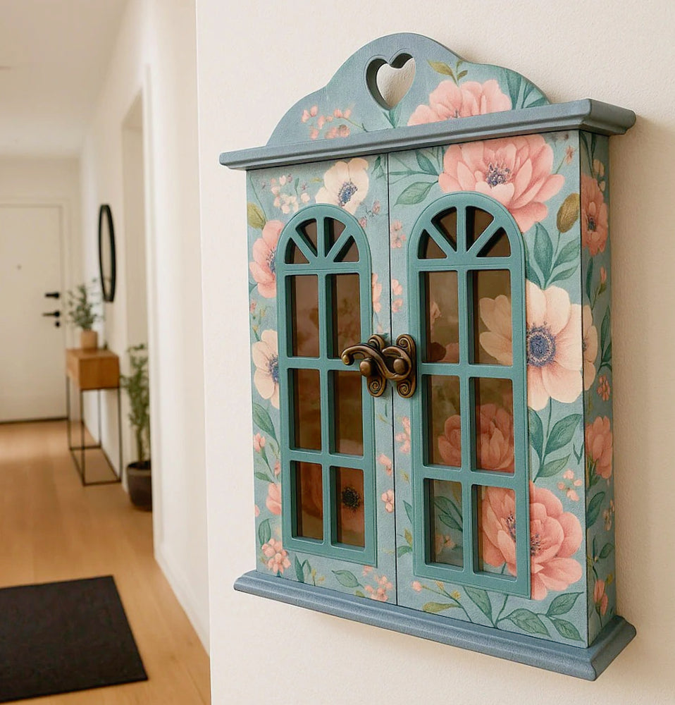 Cassetta portachiavi in legno – 6 ganci, appendibile, per decoupage - ambraled