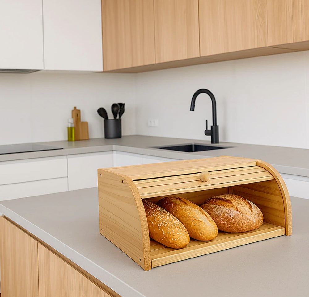 Portapane in legno con chiusura scorrevole – Conserva pane, cornetti e dolci - ambraled