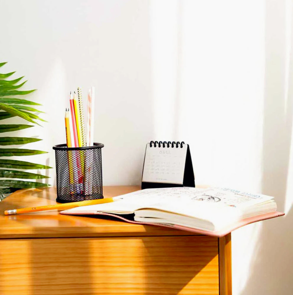 Portapenne in metallo nero – Organizer rotondo per scrivania - ambraled