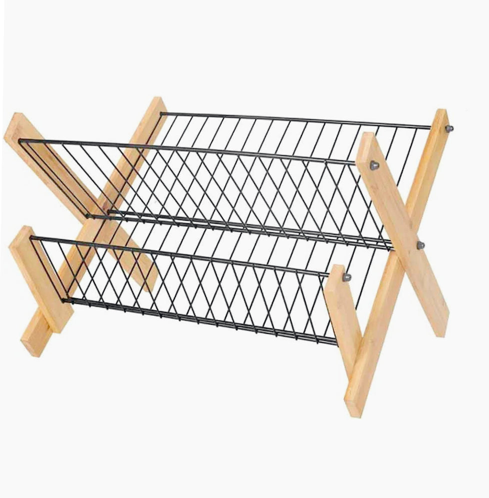 Scolapiatti pieghevole in metallo e legno 2 ripiani - ambraled