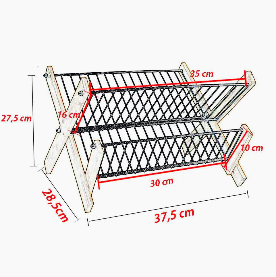 Scolapiatti pieghevole in metallo e legno 2 ripiani - ambraled