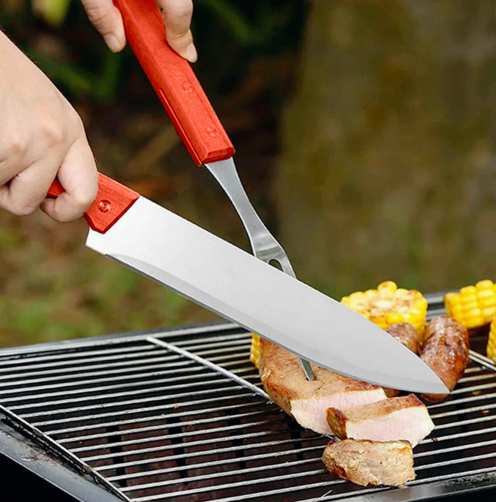 Set barbecue acciaio legno 2 pezzi - ambraled