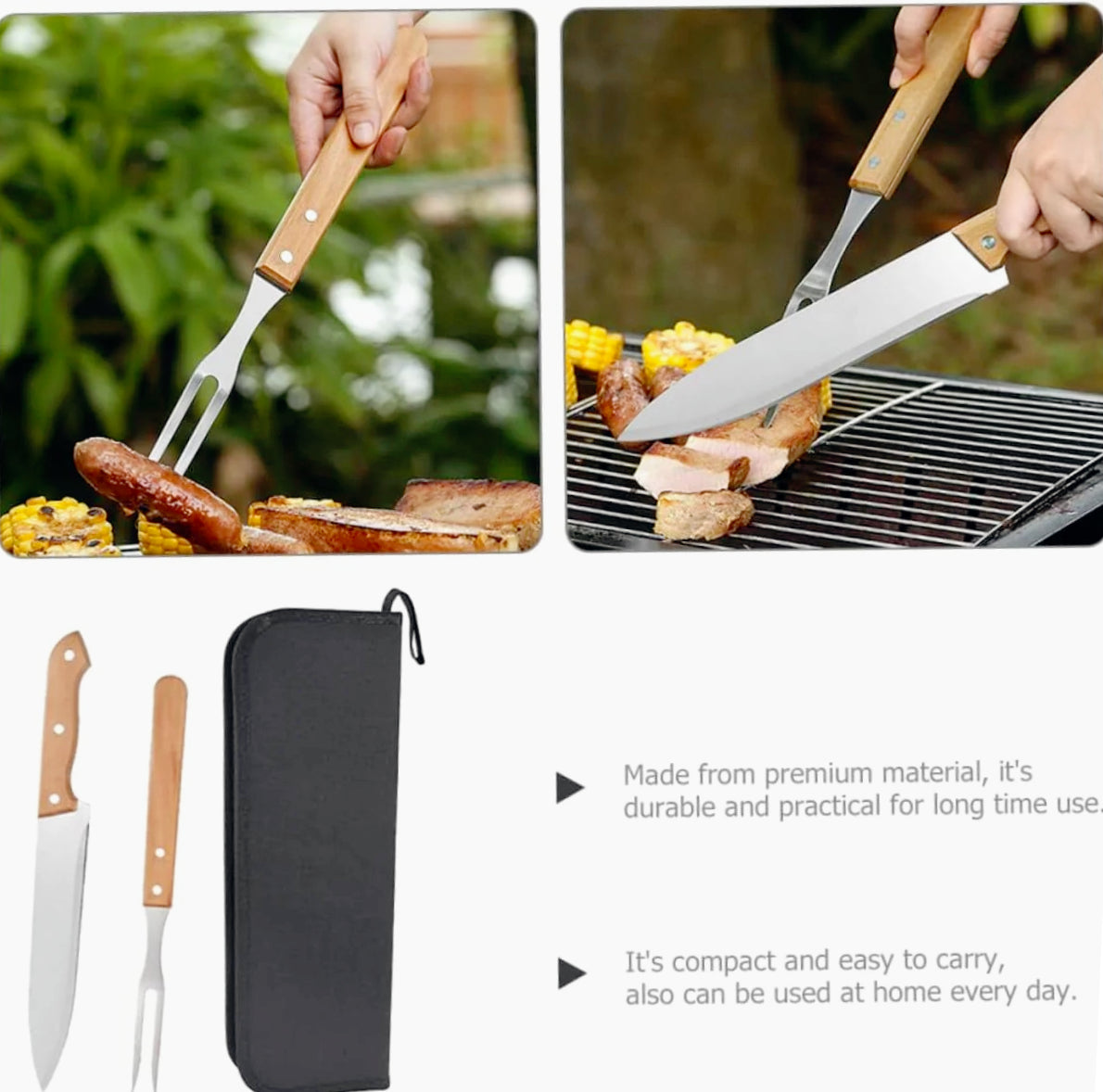 Set barbecue acciaio legno 2 pezzi - ambraled