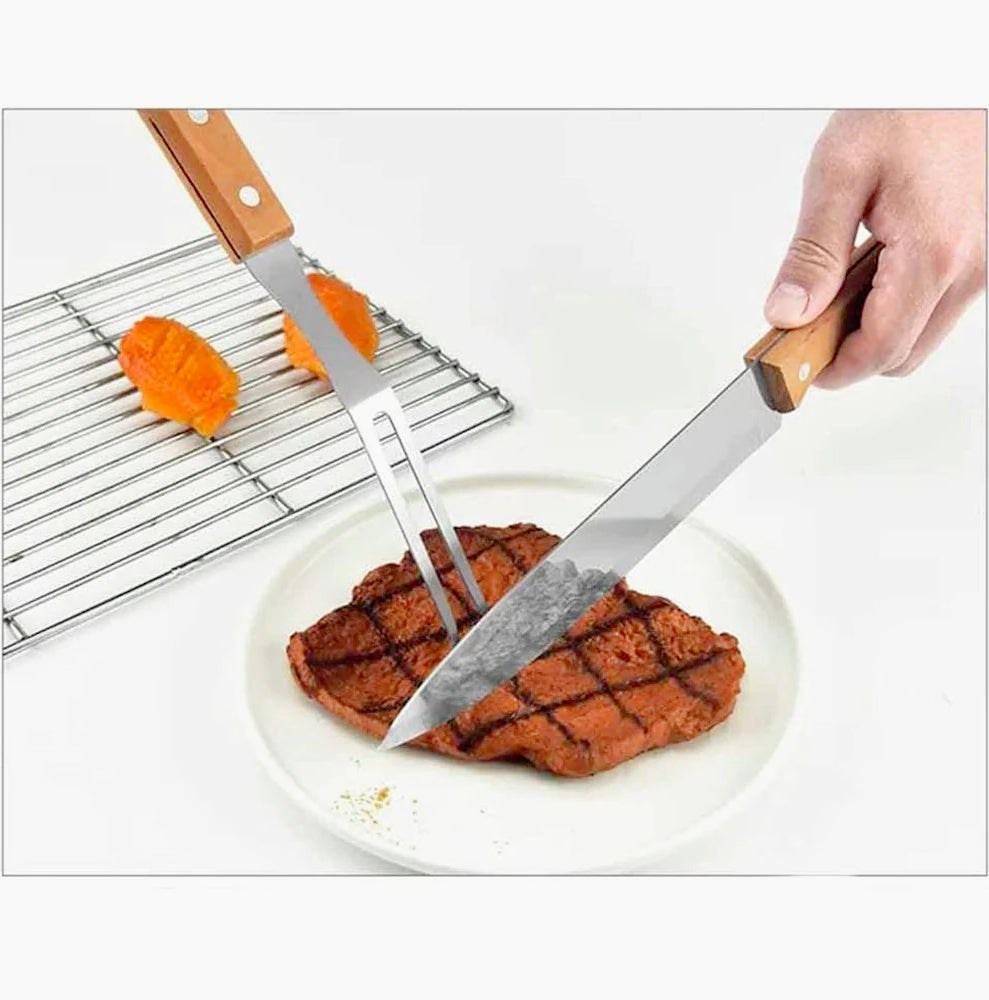 Set barbecue acciaio legno 2 pezzi - ambraled