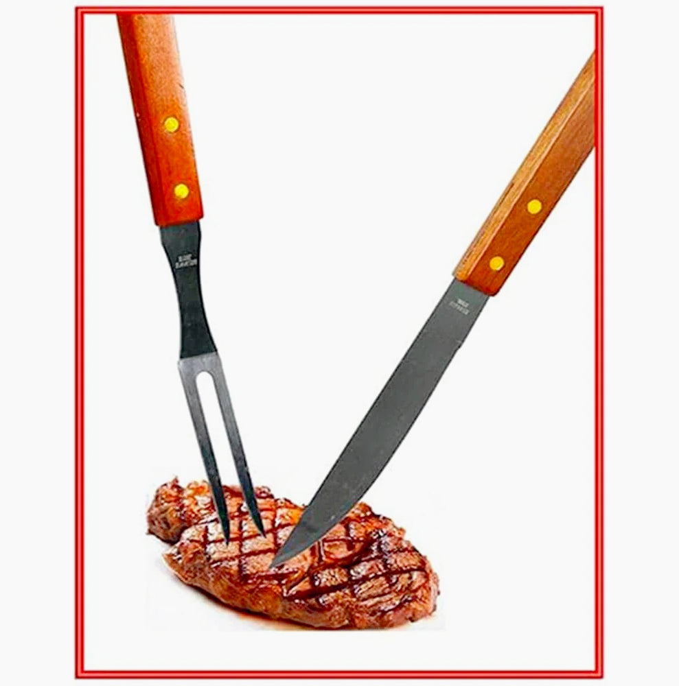 Set barbecue acciaio legno 2 pezzi - ambraled