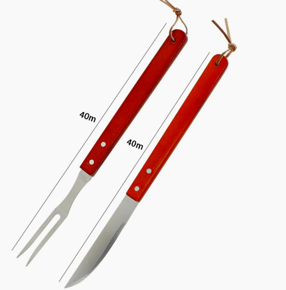 Set barbecue acciaio legno 2 pezzi - ambraled