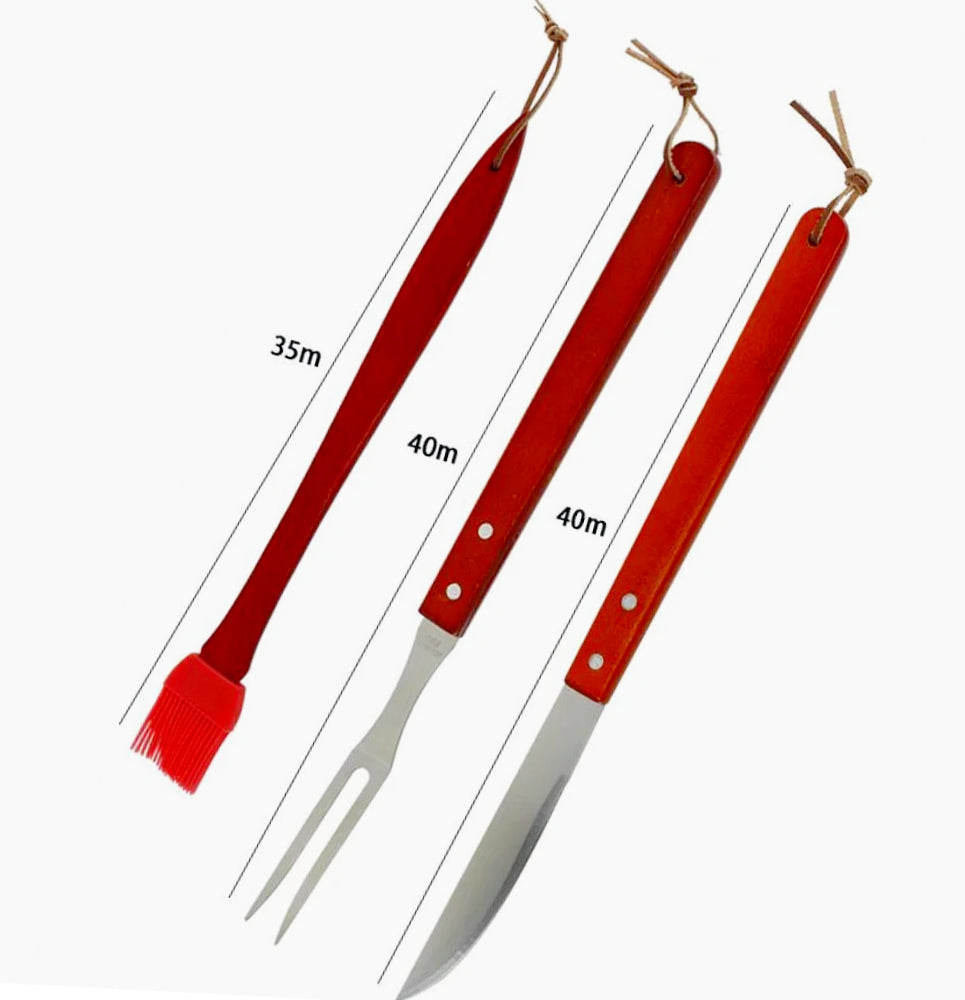 3 Accessori Barbecue – Coltello, Forchettone e Pennello in Silicone (Acciaio Inox) - ambraled