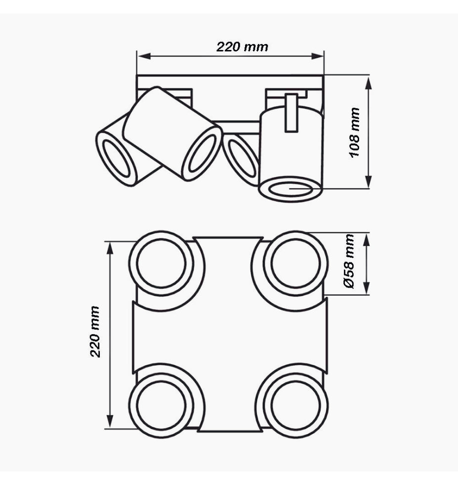 Plafoniera/Punto Luce Tonda 4 Diffusori Orientabili – GU10 (Da Soffitto o Parete)