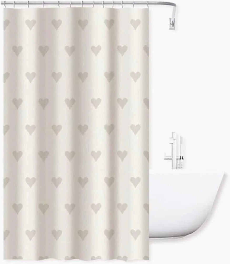Tenda da doccia impermeabile in PVC – 180×200 cm, 12 ganci, motivo cuori