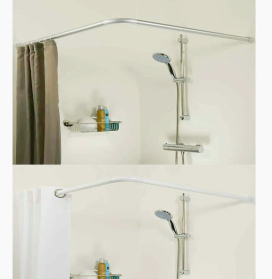 Bastone tenda doccia 90cm – angolare regolabile argento/bianco - ambraled
