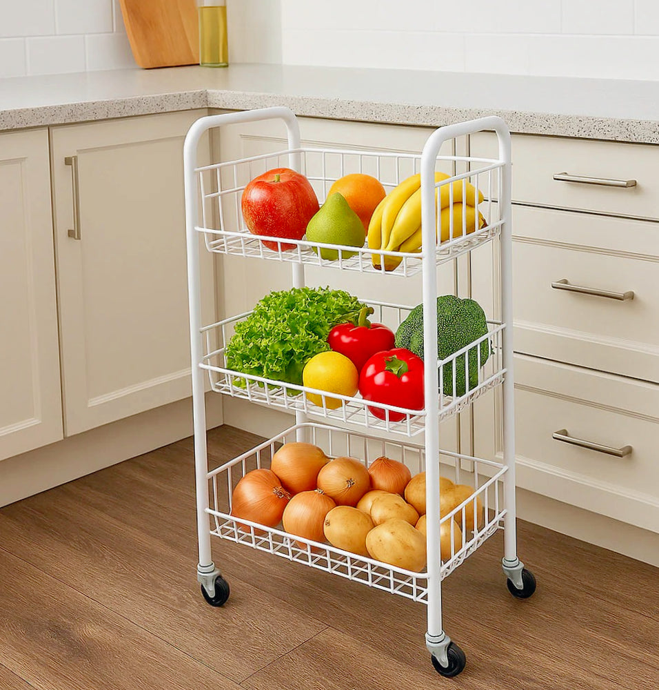 Carrello metallo bagno 3 ripiani con ruote – portaoggetti - ambraled