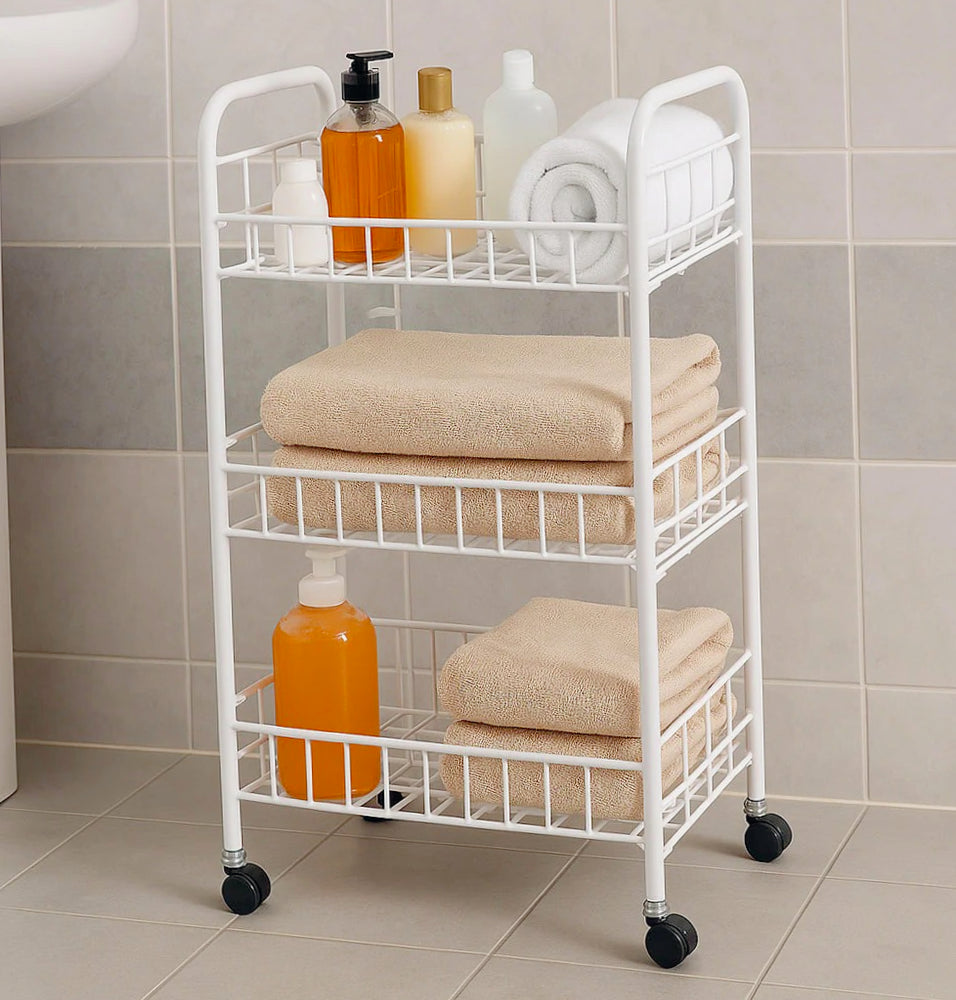 Carrello metallo bagno 3 ripiani con ruote – portaoggetti - ambraled