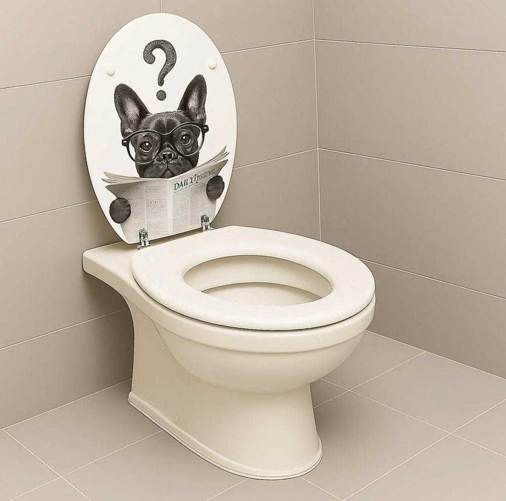 Copriwater universale MDF – cerniere, tema cane con occhiali - ambraled