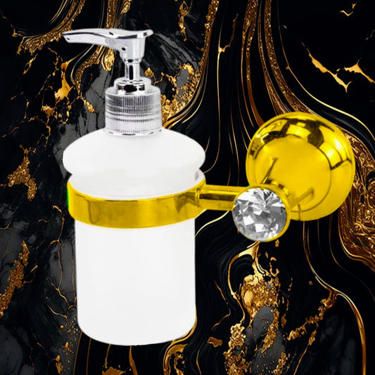 Dispenser sapone – acciaio oro e vetro satinato con punto luce - ambraled