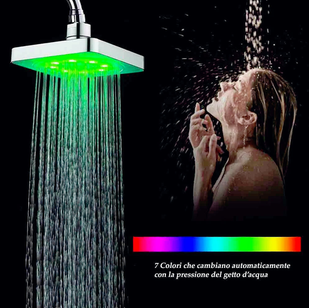 Soffione doccia quadrato 20x20 cm LED RGB per cromoterapia - ambraled