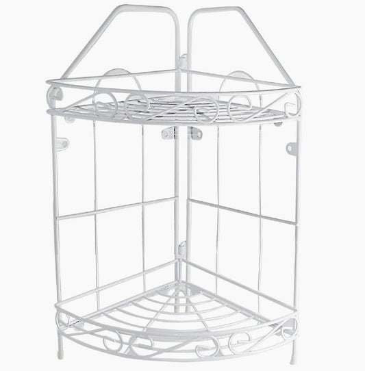 Mensola angolare bagno – 2 ripiani a appoggio acciaio bianco - ambraled