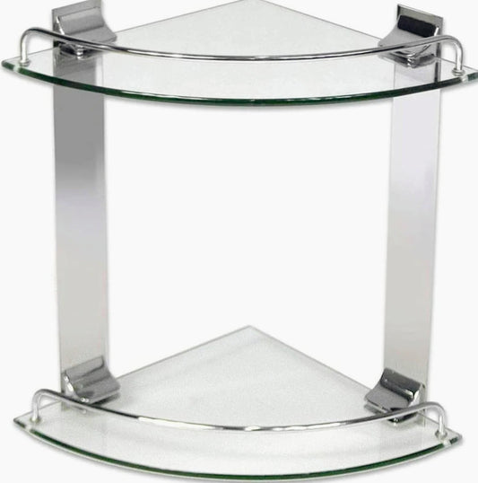 Mensola angolare doccia – 2 livelli vetro e acciaio - ambraled