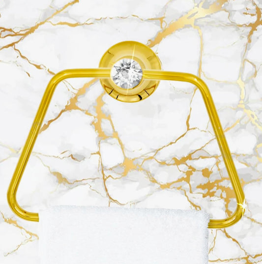 Porta asciugamani con anelli quadrati in acciaio dorato e punto luce - ambraled