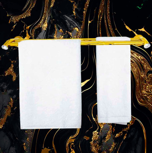 Porta asciugamani doppio in acciaio dorato con punto luce - ambraled