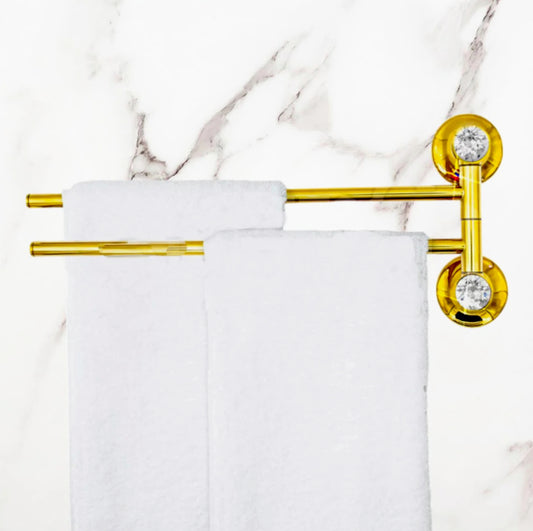 Porta asciugamani in acciaio dorato a 2 bracci con punto luce - ambraled