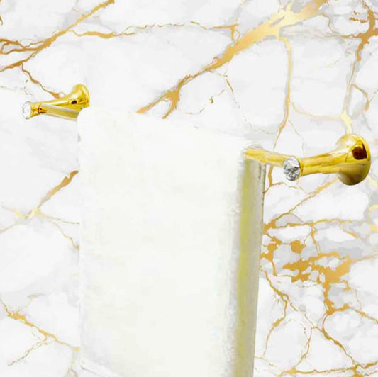 Porta asciugamani in acciaio dorato da 40 cm con punto luce e dettagli in cristallo - ambraled