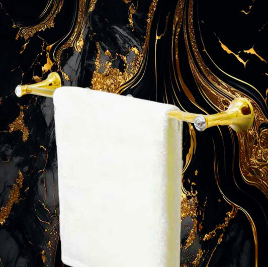 Porta asciugamani in acciaio dorato da 63 cm con punto luce e dettagli in cristallo - ambraled
