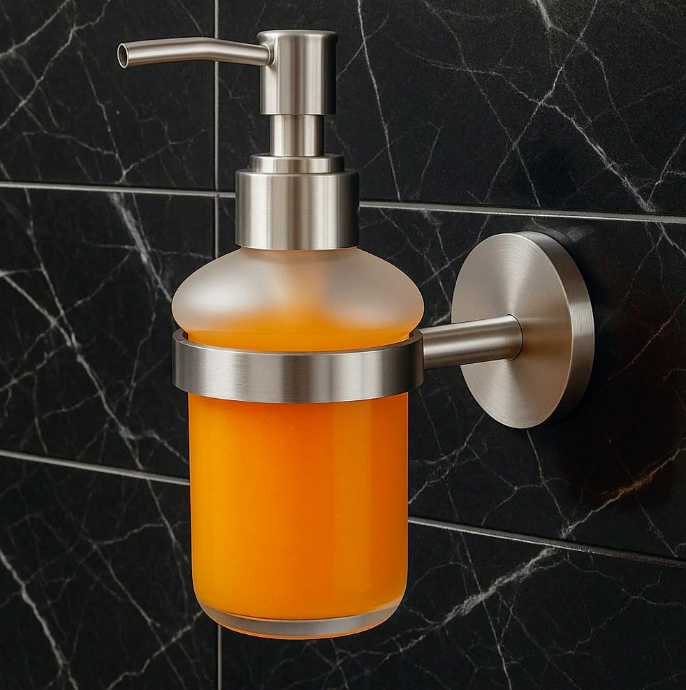 Dispenser sapone Aria – acciaio satinato e vetro satinato - ambraled