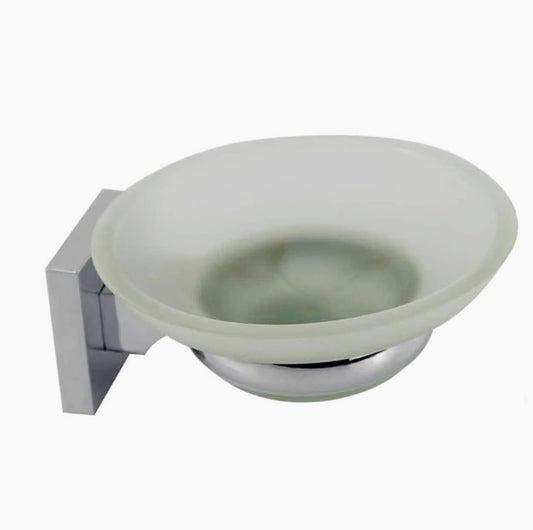 Porta sapone in acciaio con piattino vetro satinato, con o senza viti - ambraled