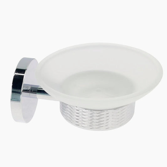 Porta sapone in acciaio con piattino vetro satinato, modello Stella - ambraled