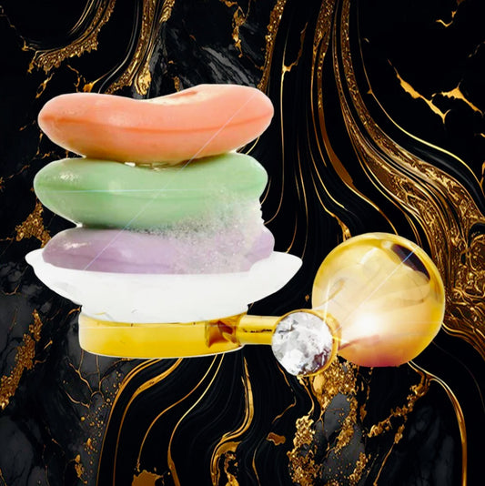 Porta sapone in acciaio dorato con piattino in vetro satinato e punto luce - ambraled