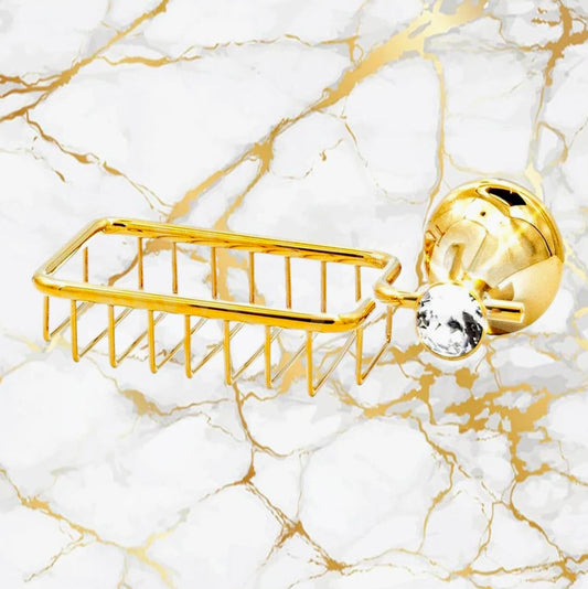 Porta sapone in acciaio dorato con punto luce e base in cristallo acrilico - ambraled