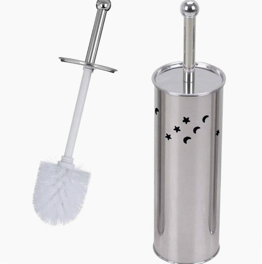 Portascopino da terra con scopino colore cromato lucido stelle e lune - ambraled