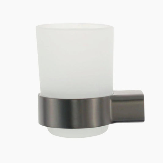 Porta spazzolini stilizzato in vetro satinato con bicchiere, modello Cromia - ambraled