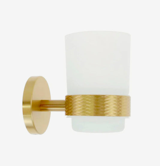 Portaspazzolini in acciaio oro – Bicchiere vetro satinato modello Stella - ambraled