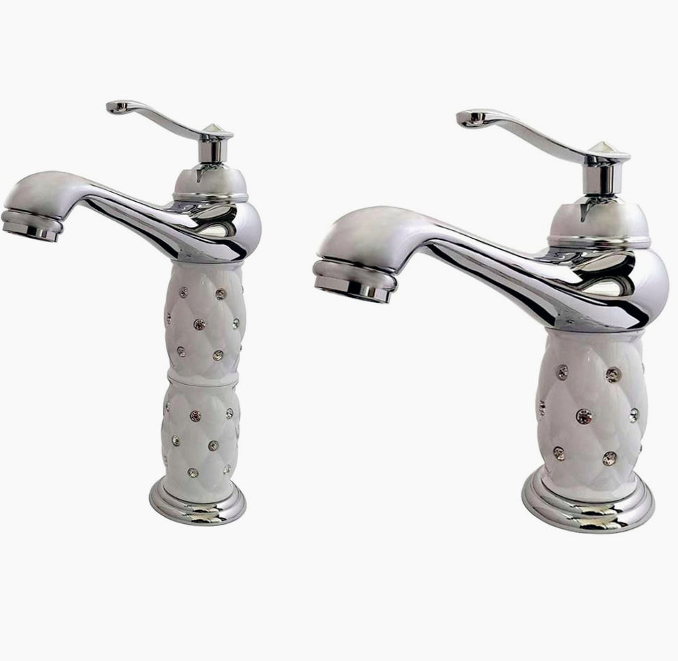 Rubinetto lavabo modello Diamante con brillantini argento - elegante e sofisticato