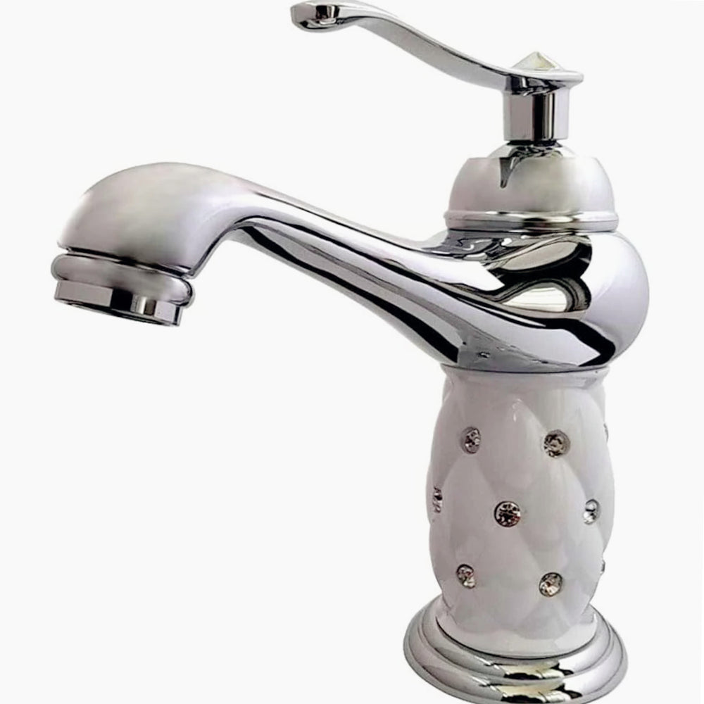 Rubinetto lavabo modello Diamante con brillantini argento - elegante e sofisticato