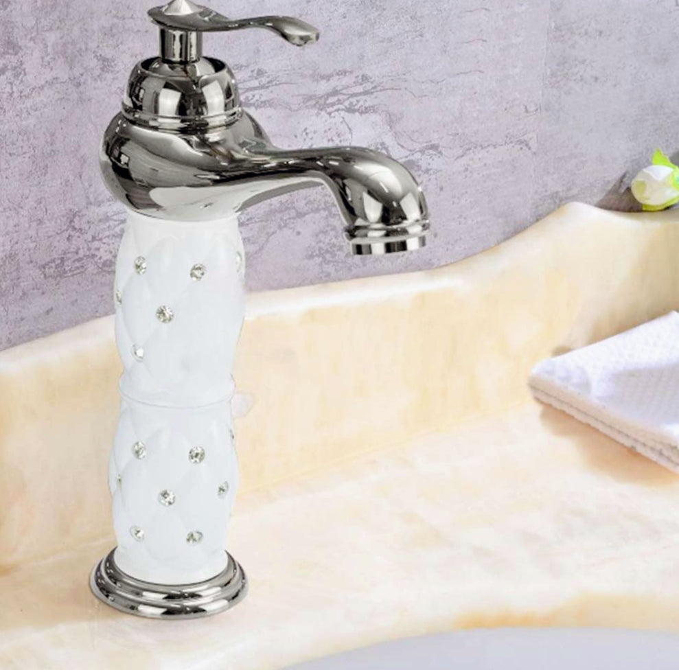 Rubinetto lavabo modello Diamante con brillantini argento - elegante e sofisticato