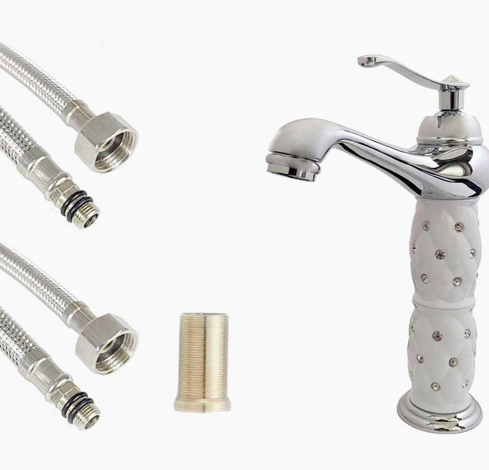 Rubinetto lavabo modello Diamante con brillantini argento - elegante e sofisticato