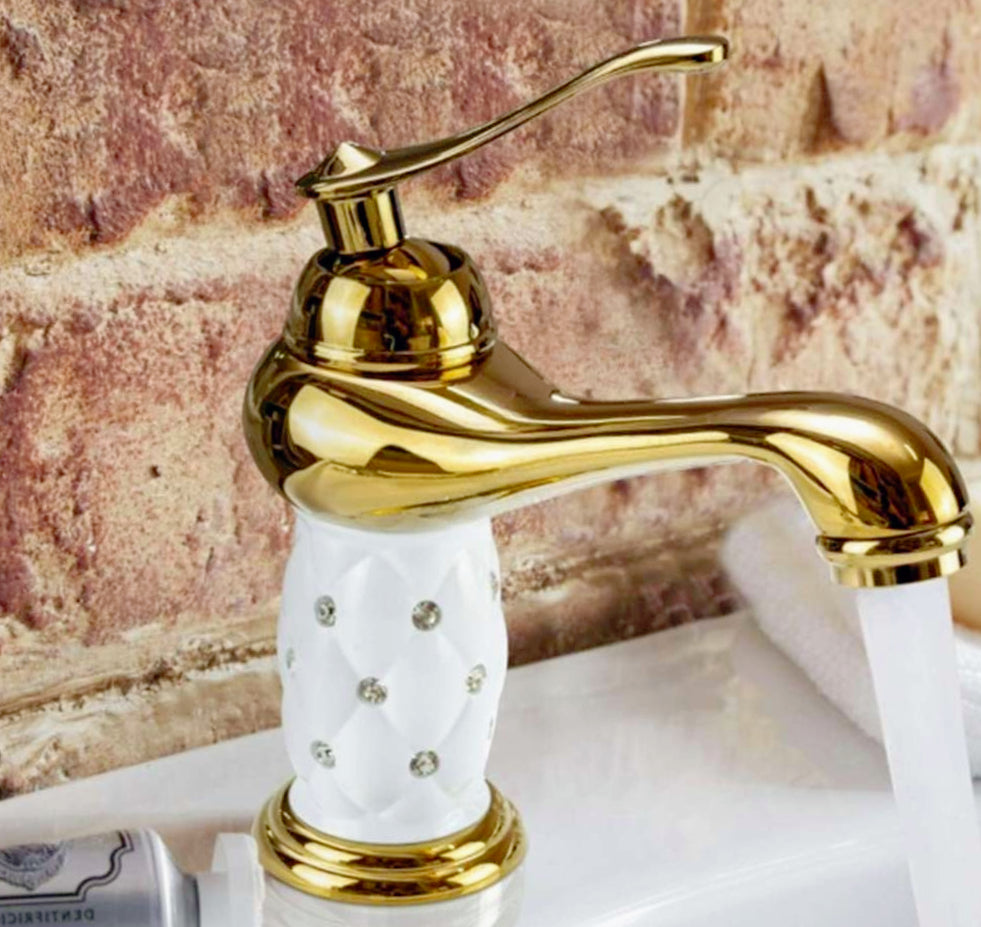 Rubinetto lavabo modello Diamante con brillantini oro - elegante e glamour
