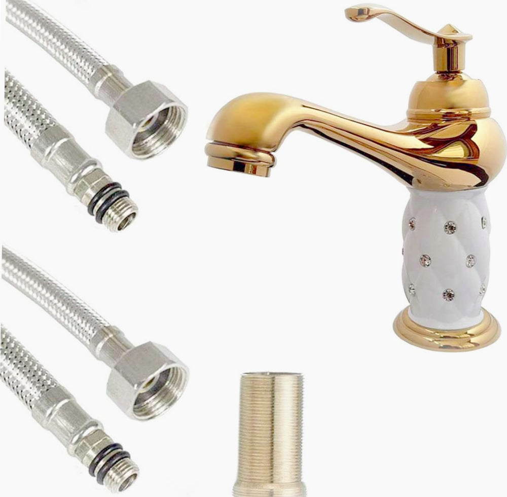 Rubinetto lavabo modello Diamante con brillantini oro - elegante e glamour
