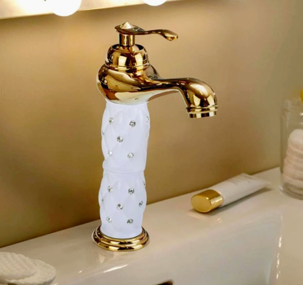 Rubinetto lavabo modello Diamante con brillantini oro - elegante e glamour