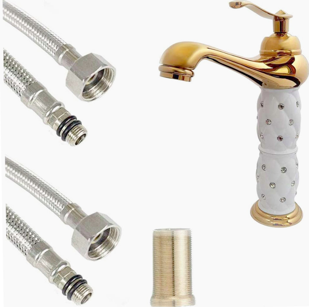 Rubinetto lavabo modello Diamante con brillantini oro - elegante e glamour